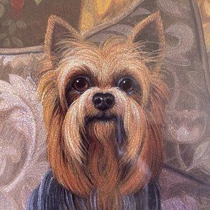 NY Artist Elaine Vollherbst Pampered Yorkie Dog Print Wood Frame Glass Art